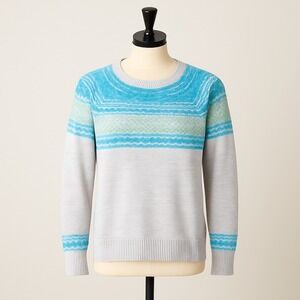 Mossimo Supply Co. Women's Sweater Medium Gray Blue Mint Fair Isle Pullover Knit